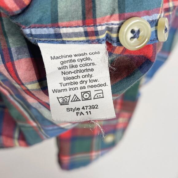 J Crew Mens Medium M Blue Red Green Plaid Button Down Shirt Cotton Long Sleeve - Picture 6 of 6